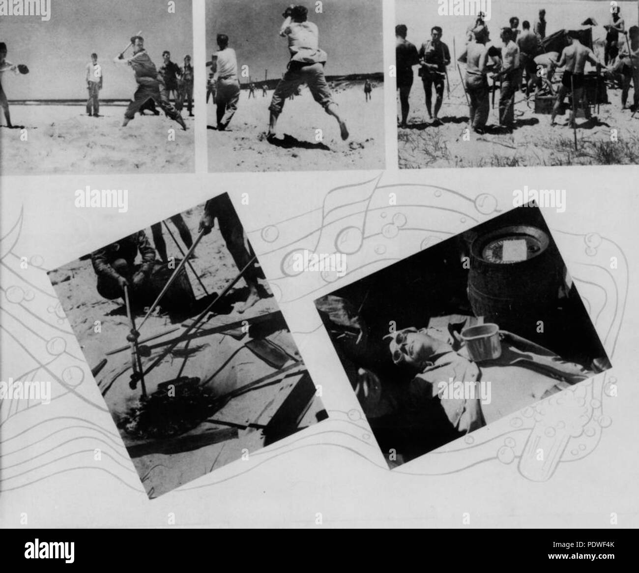 222 StateLibQld 1 139897 Amerikanische Soldaten spielen Baseball am Strand, Ca. 1942 Stockfoto