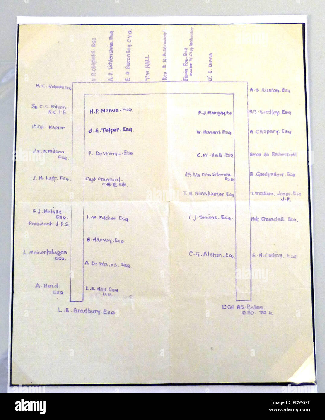 294 Seating Plan für die Royal Philatelic Society London Abendessen am 10. Kongress der Philatelie von Großbritannien 1923 Stockfoto
