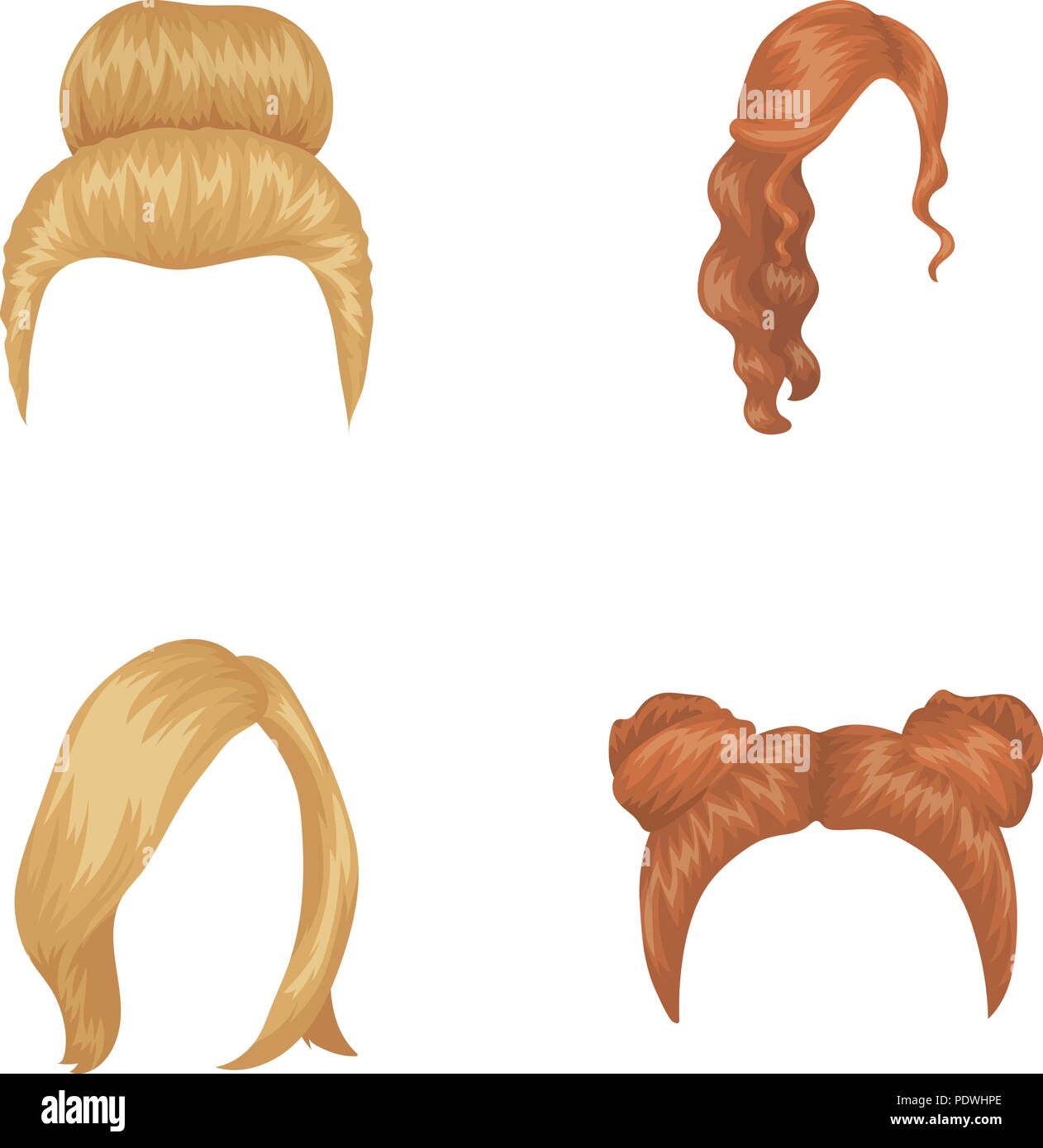 Blondine Mit Einem Bundel Rote Wellenformige Und Andere Arten Von Haar Zuruck Haare Set Sammlung Icons Im Comic Stil Vektor Symbol Lieferbar Abbildung Stock Vektorgrafik Alamy