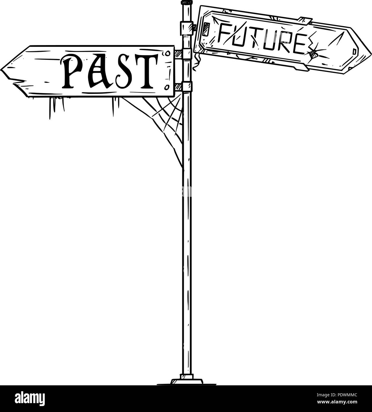 Vektor Künstlerische Zeichnung Abbildung des Verkehrs Pfeil mit Vergangenheit und Zukunft Text Stock Vektor