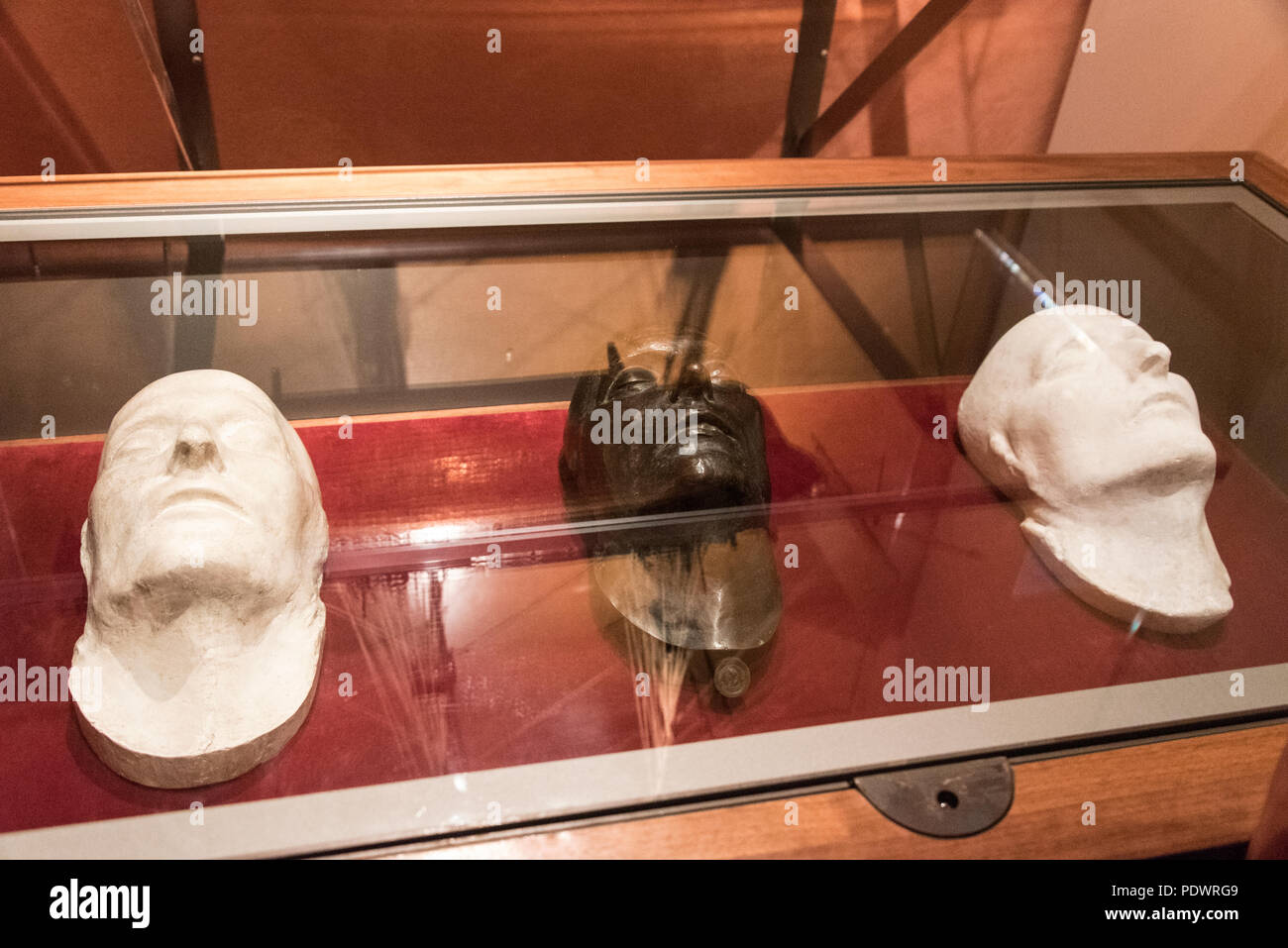 Die totenmaske von Napoleon Bonaparte auf dem Display im Maison Bonaparte, Geburtsort und Haus der Familie, in der ein nationales Museum in der Rue Saint-Charles in der alten Ge Stockfoto