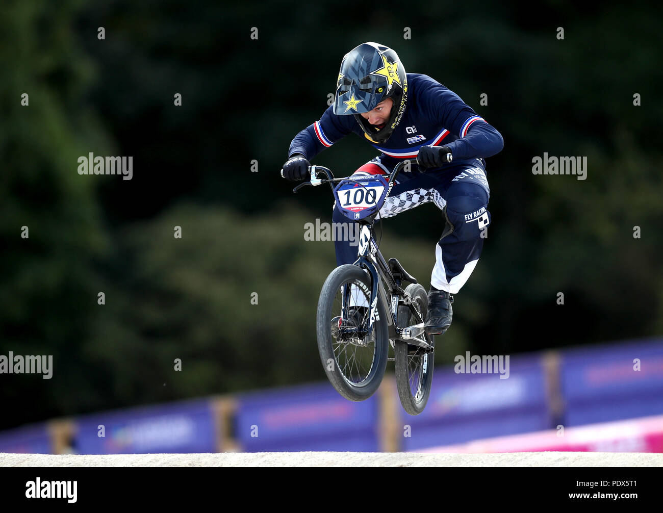 Frankreichs Romain Mahieu im Qualifying heizt der Männer BMX bei Tag neun der 2018 Europameisterschaften im Glasgow BMX Zentrum verfolgen. PRESS ASSOCIATION Foto. Bild Datum: Freitag, August 10, 2018. Siehe PA Geschichte BMX Europäischen. Photo Credit: Jane Barlow/PA-Kabel. Beschränkungen: Nur die redaktionelle Nutzung, keine kommerzielle Nutzung ohne vorherige schriftliche Genehmigung Stockfoto