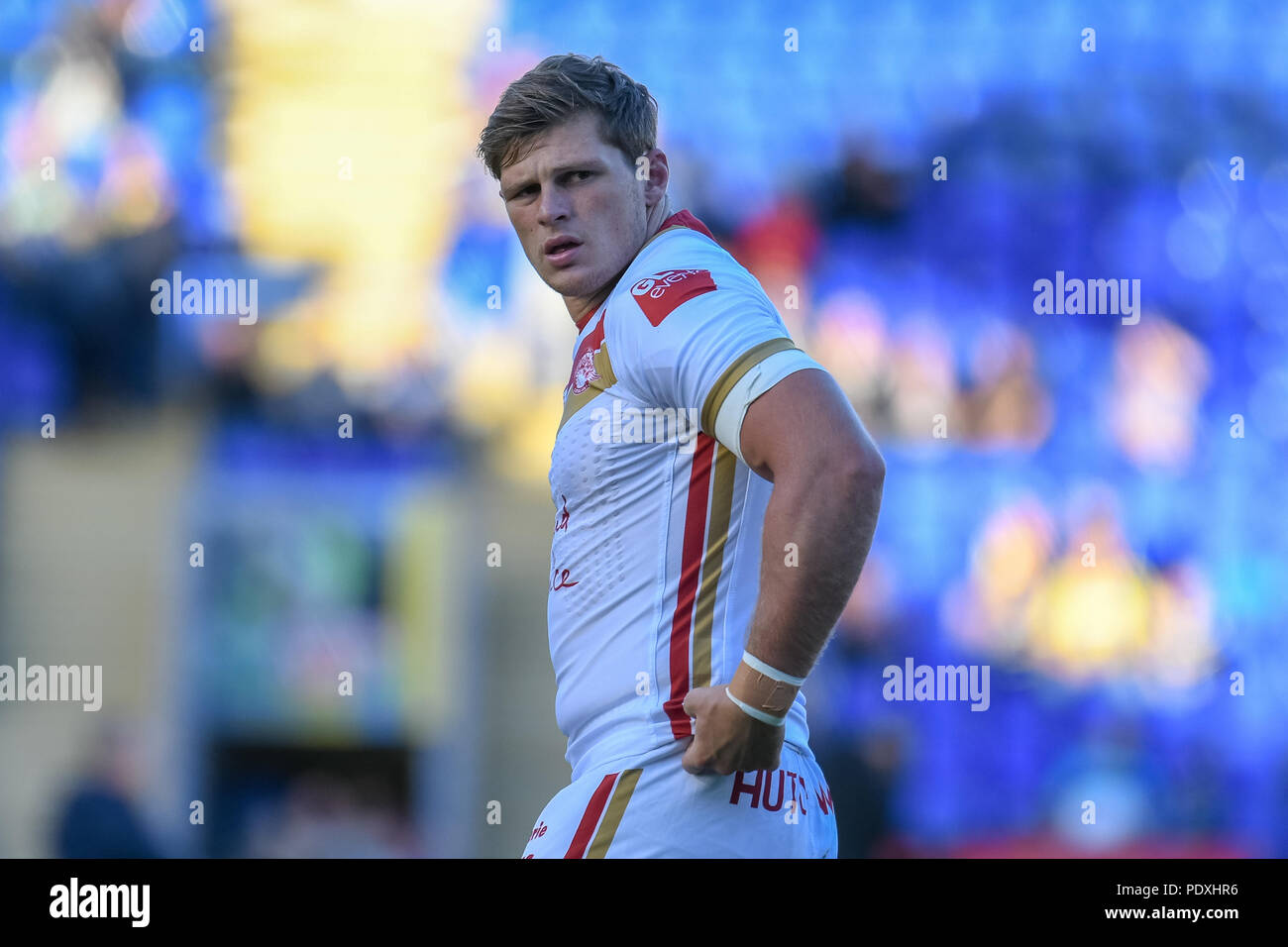 Warrington, Großbritannien, 10. August 2018, Halliwell Jones Stadium, Warrington, England; Betfred Super League Super 8 s, Warrington Wolves v Katalanen Drachen; Thibaud Margalet der Katalanen Dragaons vor dem Spiel Quelle: News Images/Alamy leben Nachrichten Stockfoto