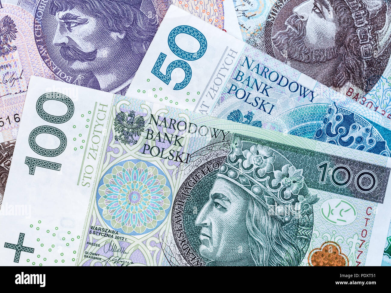 Schließen bis auf 100 und 50 Polnische Zloty Banknoten Stockfoto