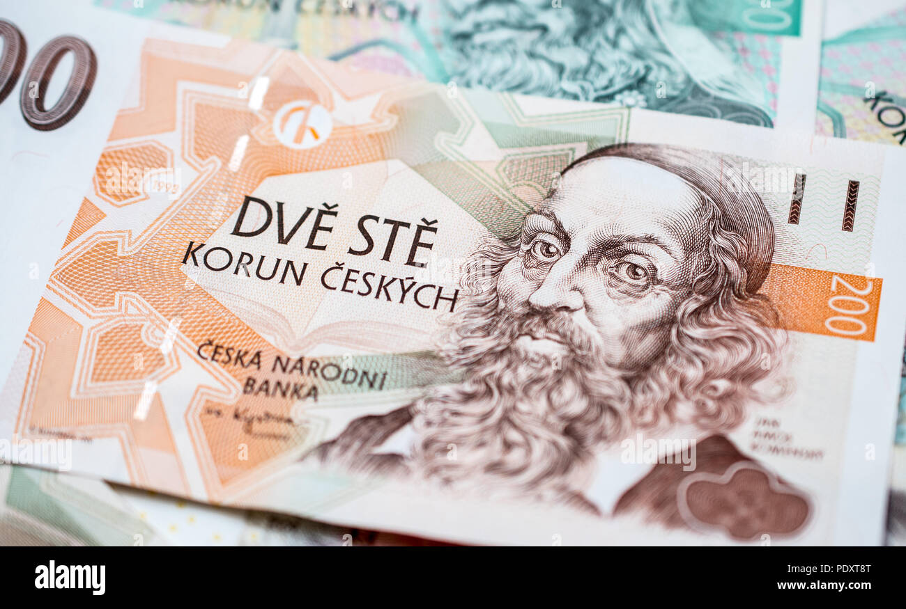 Schließen bis auf eine Tschechische 200-Kronen-Banknote Stockfoto
