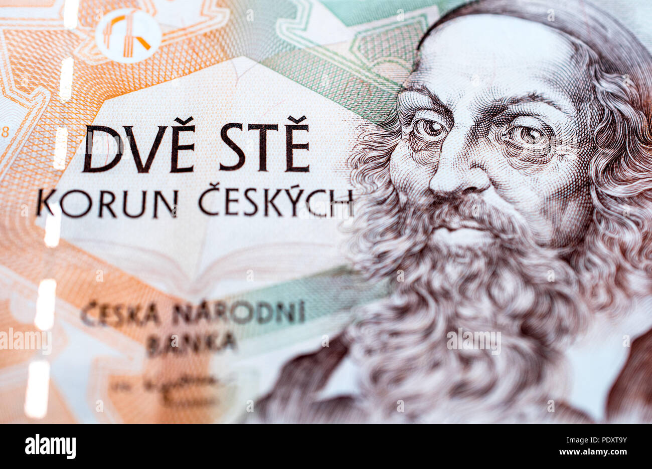 Schließen bis auf eine Tschechische 200-Kronen-Banknote Stockfoto