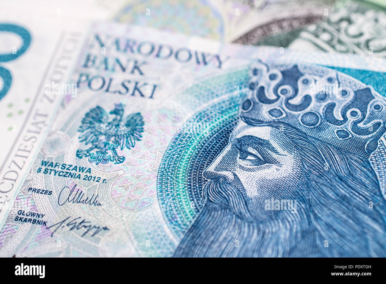 In der Nähe auf einem 50 Polnische Zloty Banknote Stockfoto