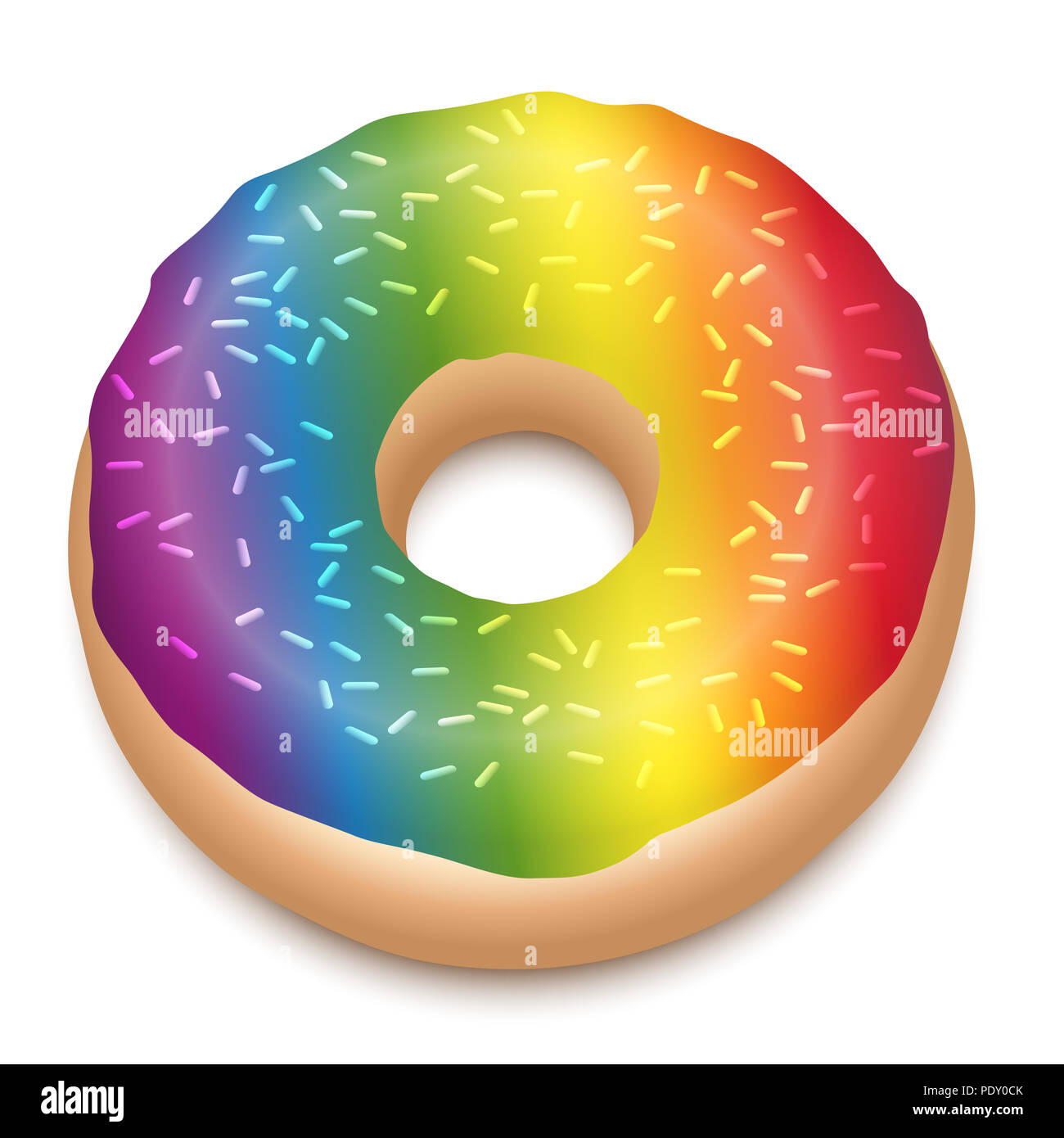 Regenbogenfarbige Donut mit Streuseln - Abbildung auf weißem Hintergrund. Stockfoto
