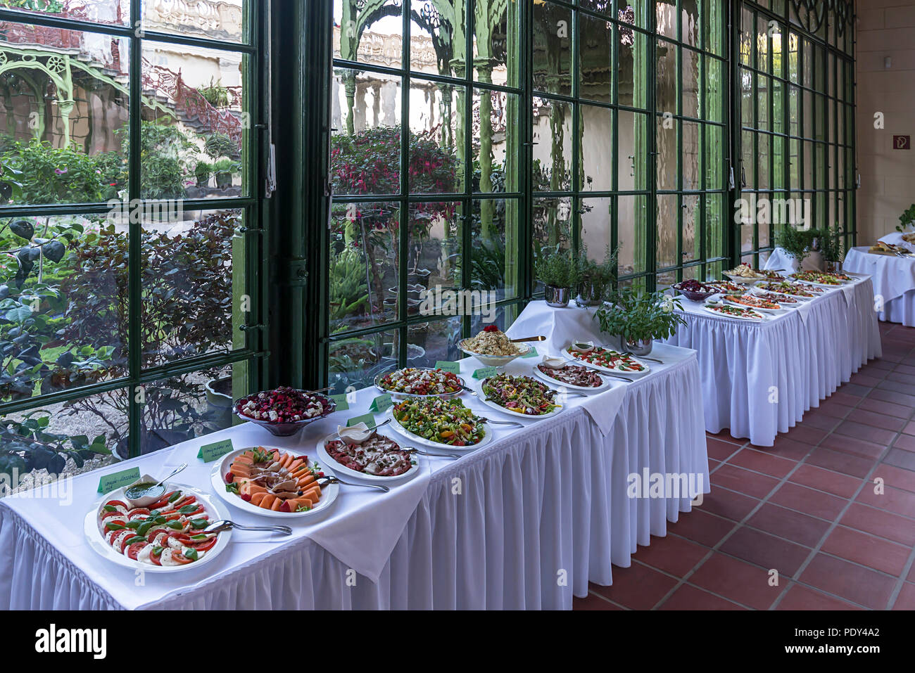 Kaltes Buffet in einer Orangerie, Deutschland Stockfoto