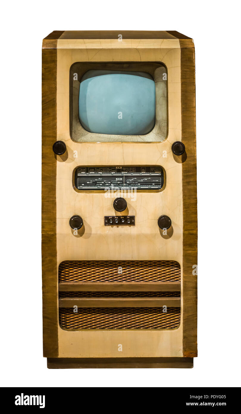 Isolierte Vintage Retro britischen Kabinett Fernsehen und Radio Stockfoto