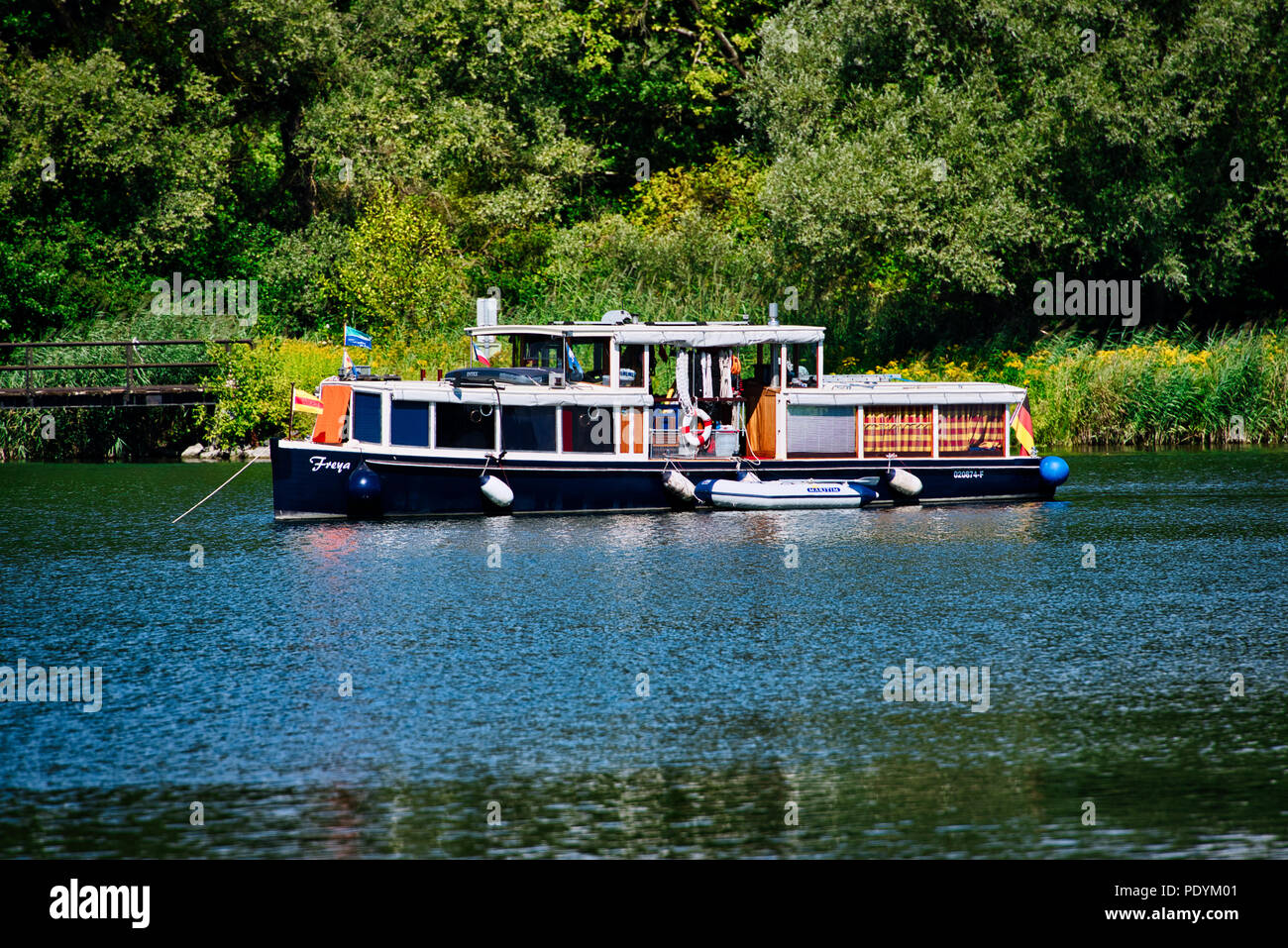 Angeln Boot auf dem Rhein Stockfoto