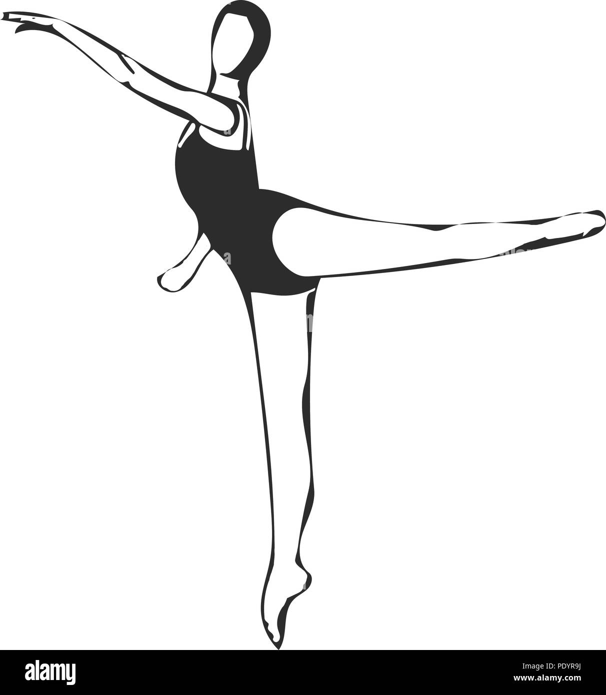 Schwarze und weiße Vektorgrafik der weiblichen Ballerina in Arabesque. Stock Vektor