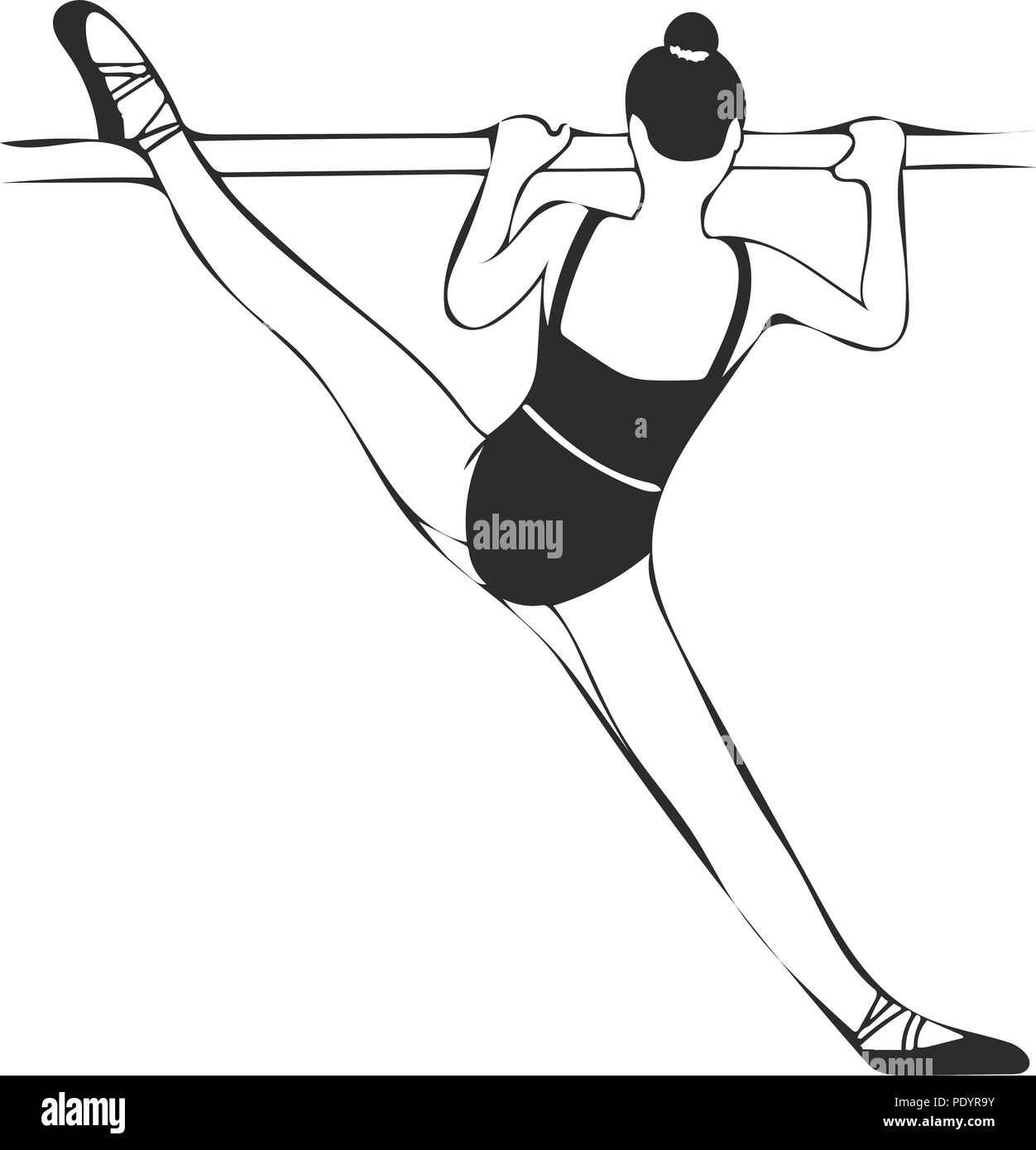 Schwarze Und Weisse Vektorgrafik Von Ballerina Student In Gratschstellung Splits Mit Bein Ruht Auf Barre Stock Vektorgrafik Alamy