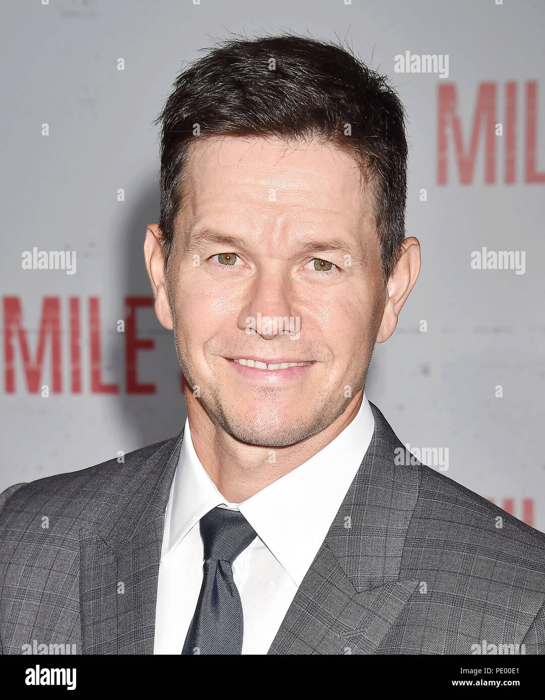 MARK WAHLBERG Amerika Schauspieler bei der Premiere von STX Filme ''Mile 22' bei Westwood Village Theater am 9. August 2018 in Westwood, Kalifornien. Foto: Jeffrey Mayer Stockfoto