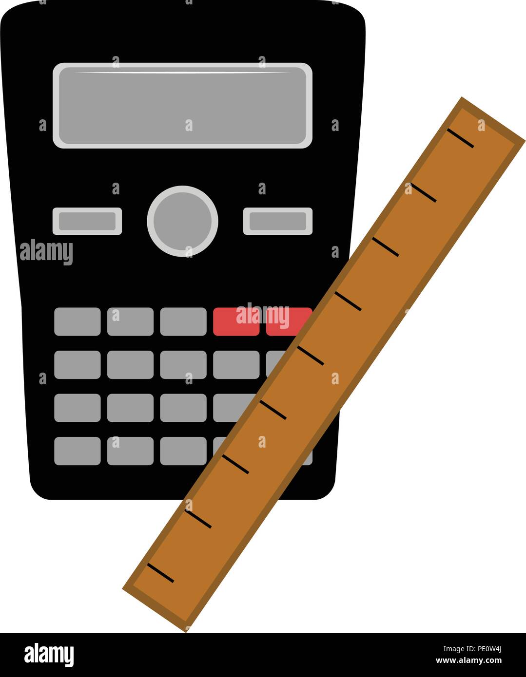 Mathematische Symbol. Taschenrechner mit einem Lineal Stock Vektor