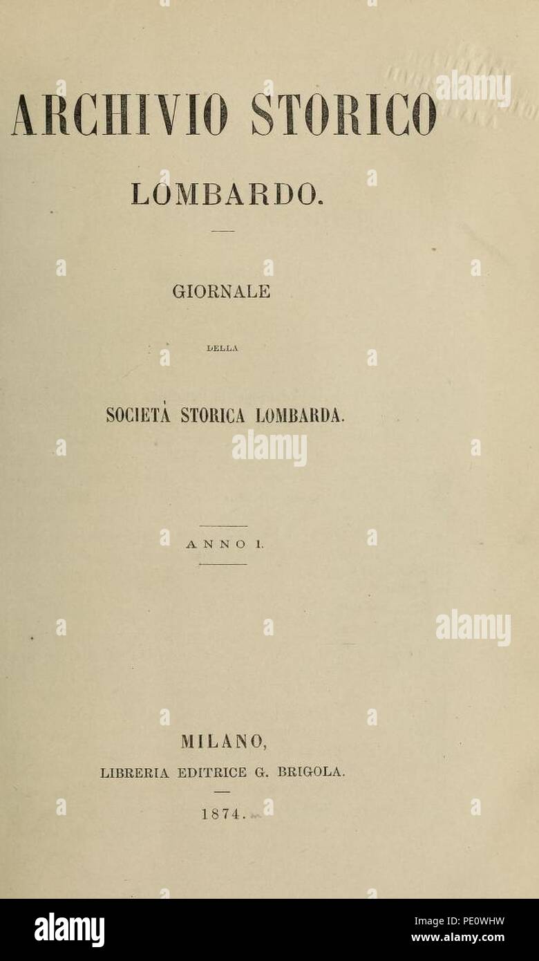 Archivio Storico Lombardo, anno I, 1874. Stockfoto