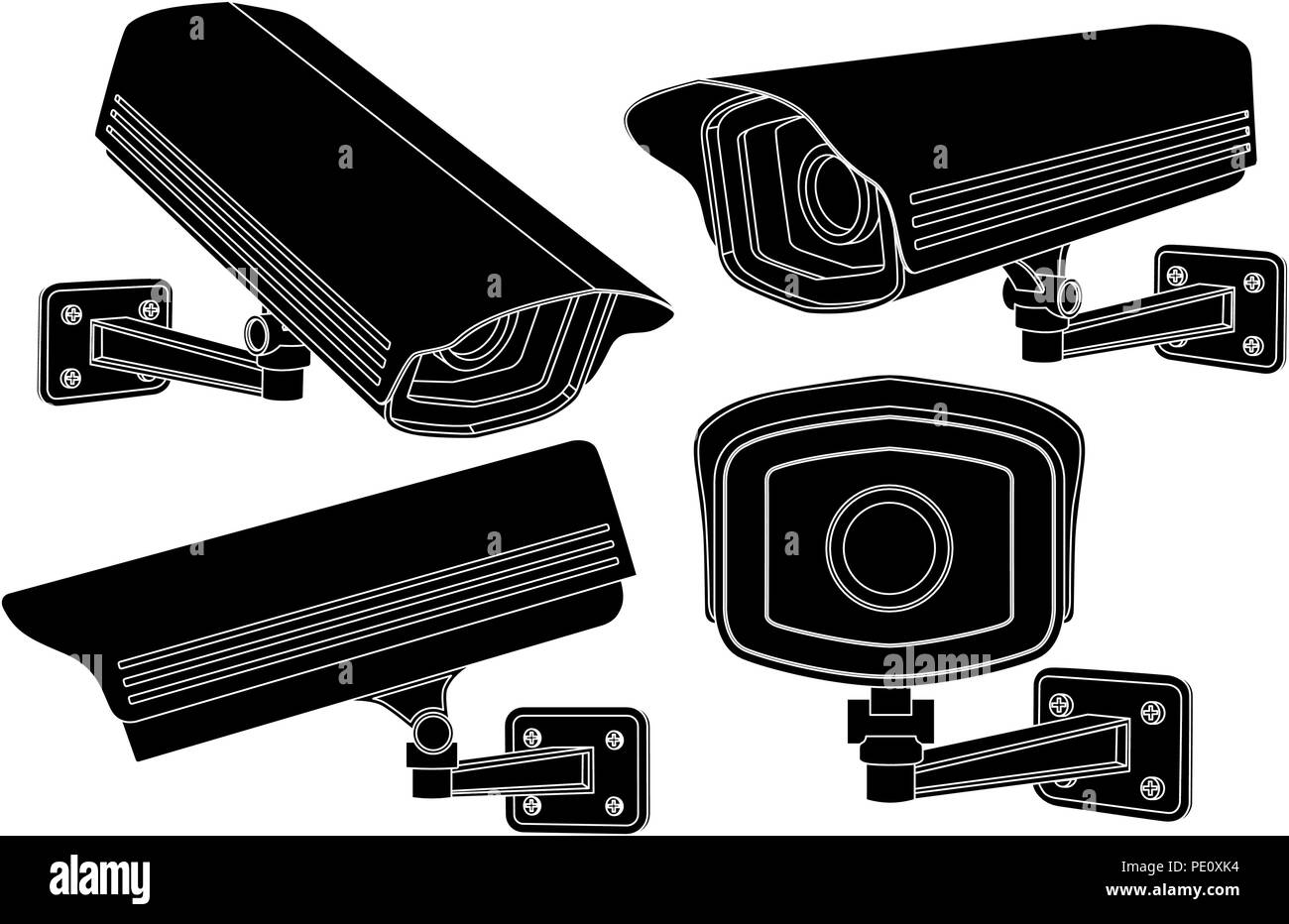 CCTV-Kameras. Schwarzer outline festlegen Stock Vektor