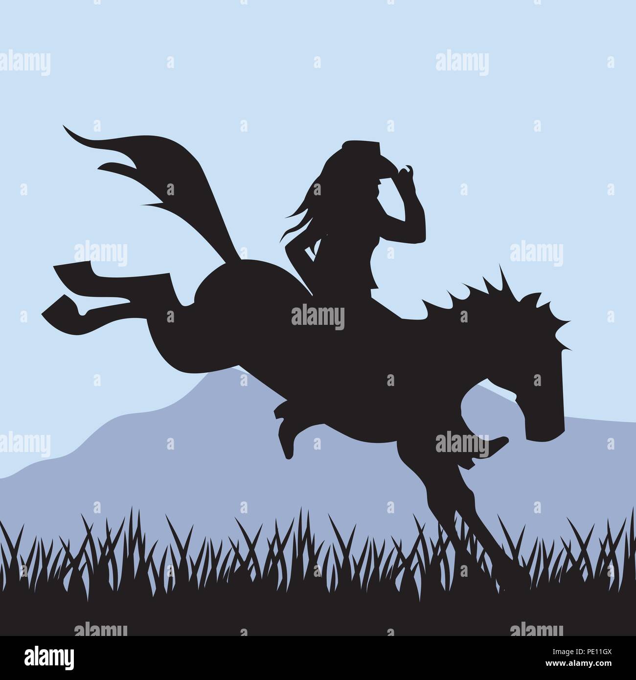Cowgirl ride Wild Horse Stock Vektor