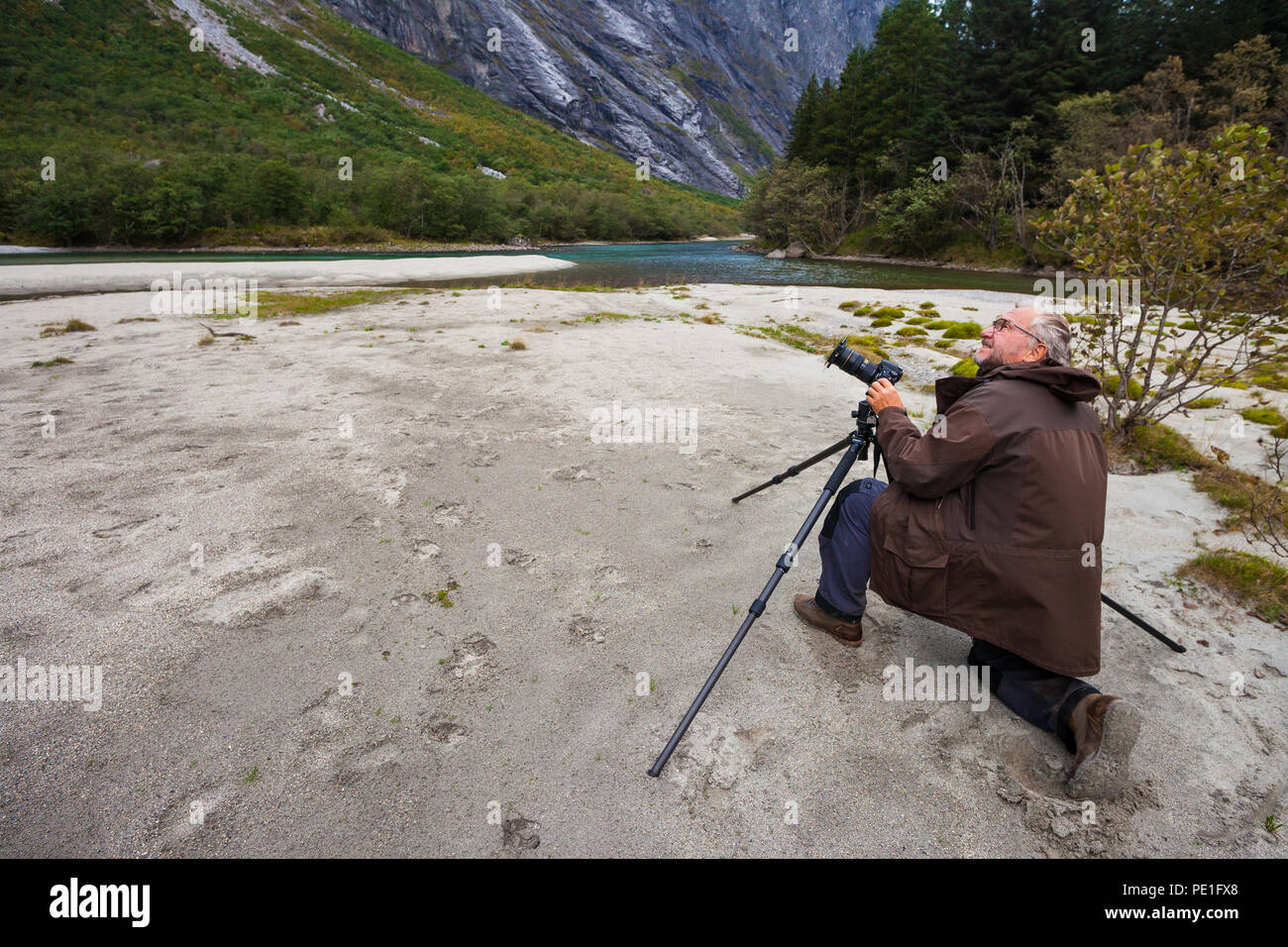 Outdoor Fotograf Aufnahmen im Tal Romsdalen, Møre og Romsdal, Norwegen. Stockfoto