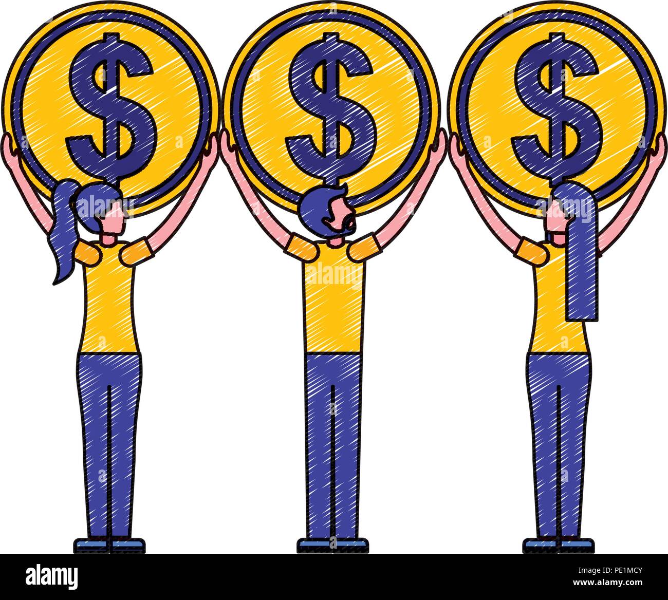 Geschäftsleute halten Dollar Münzen Geld Vector Illustration Zeichnung Farbe Stock Vektor