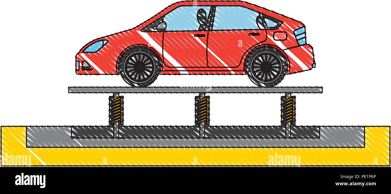 Neues Auto auf Förderband der Fabrik Stock Vektor
