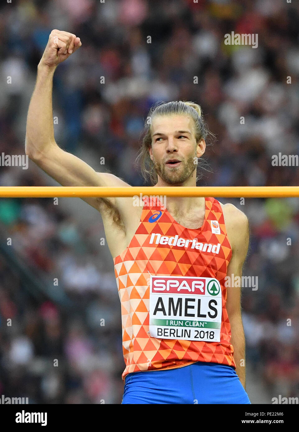 Berlin, Deutschland. 11 Aug, 2018. Europäische Leichtathletik WM im  Olympiastadion: Hochsprung, Frauen, Finale: Douwe Amels aus den  Niederlanden reagiert. Quelle: Bernd Thissen/dpa/Alamy leben Nachrichten  Stockfotografie - Alamy