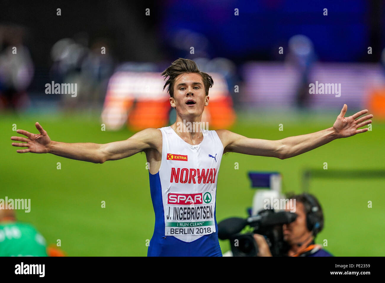 11. August 2018: Jakob Ingebrigtsen von Norwegen gewann den 5000 m-Finale der Männer im Olympiastadion in Berlin bei der Leichtathletik-WM. Ulrik Pedersen/CSM Stockfoto