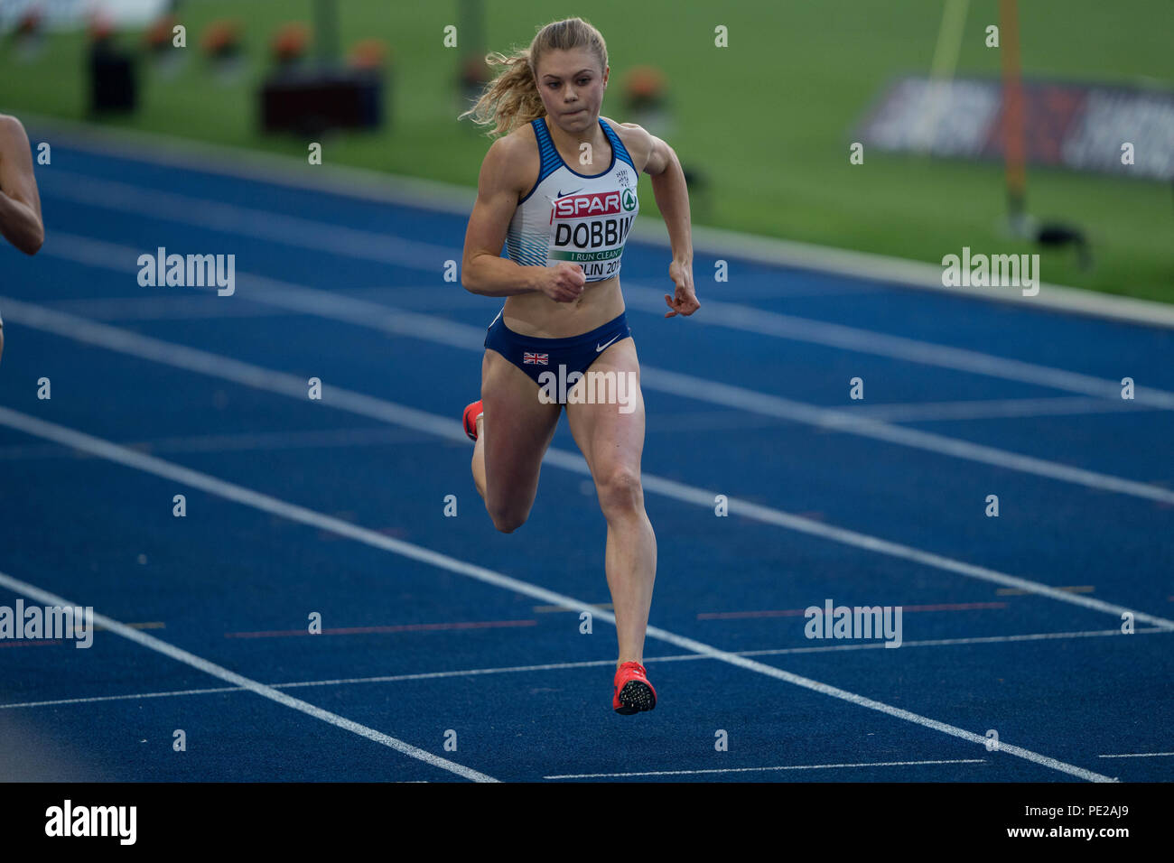 Berlin, Deutschland. 10 Aug, 2018. Beth Dobbin (Großbritannien) konkurriert während 200 m der Frauen an den europäischen Leichtathletik WM in Berlin, Deutschland. Dobbin weitergekommen als Qualifikation für das Finale. Credit: Ben Stand/SOPA Images/ZUMA Draht/Alamy leben Nachrichten Stockfoto