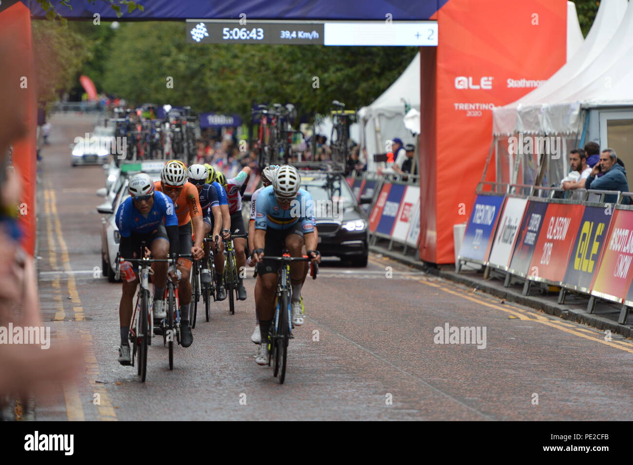 Schottland, Großbritannien. 12. August 2018. Elite Herren Straßenrennen, UEC Europameisterschaft, Glasgow, Schottland. Credit: Colin Fisher/Alamy leben Nachrichten Stockfoto