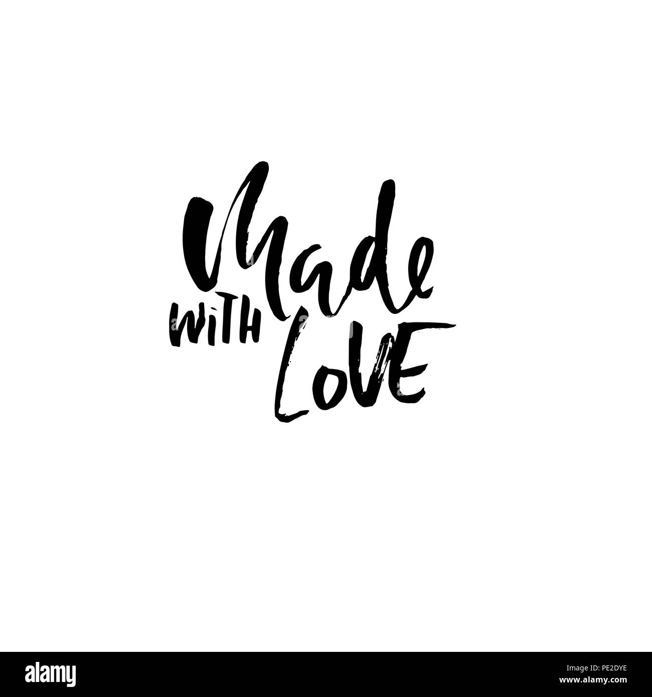 Mit Liebe gemacht. Hand Made Schriftzug Phrase für Online Store. Vektor Tinte Abbildung. Moderne trockenen Pinsel Kalligraphie. Stock Vektor