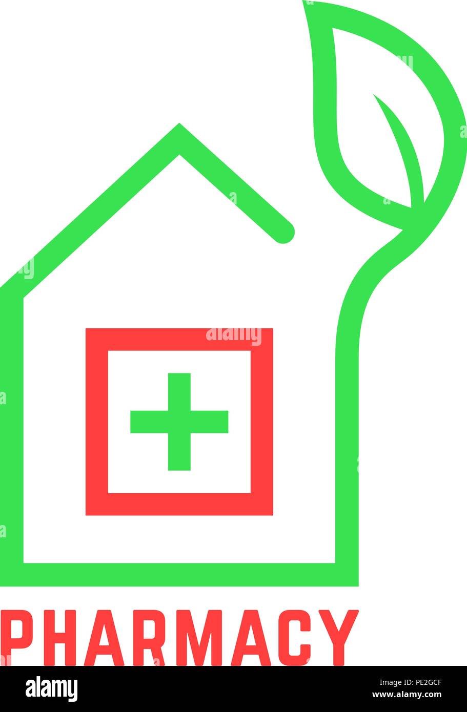 Apotheke logo mit Kontur der Haus Stock Vektor