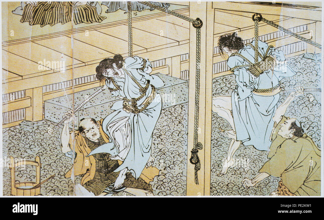 Tokugawa bakuhu keijizufu, in Meiji 26 veröffentlichten (1893), privaten Sammlung. Es Verbrechen und Strafe während der Edo Periode. Szene von hängenden Folter. Diese letzte Etappe. Stockfoto