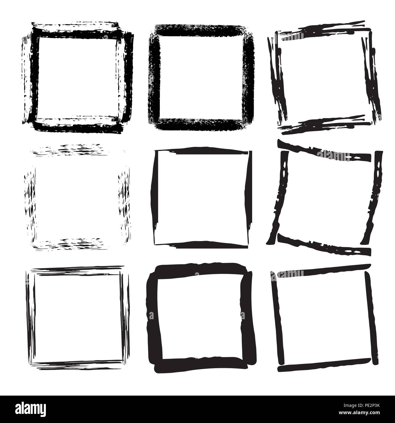 Satz von Grunge square Frames. Sammlung von leeren Grenzen. Vector Illustration. Stock Vektor