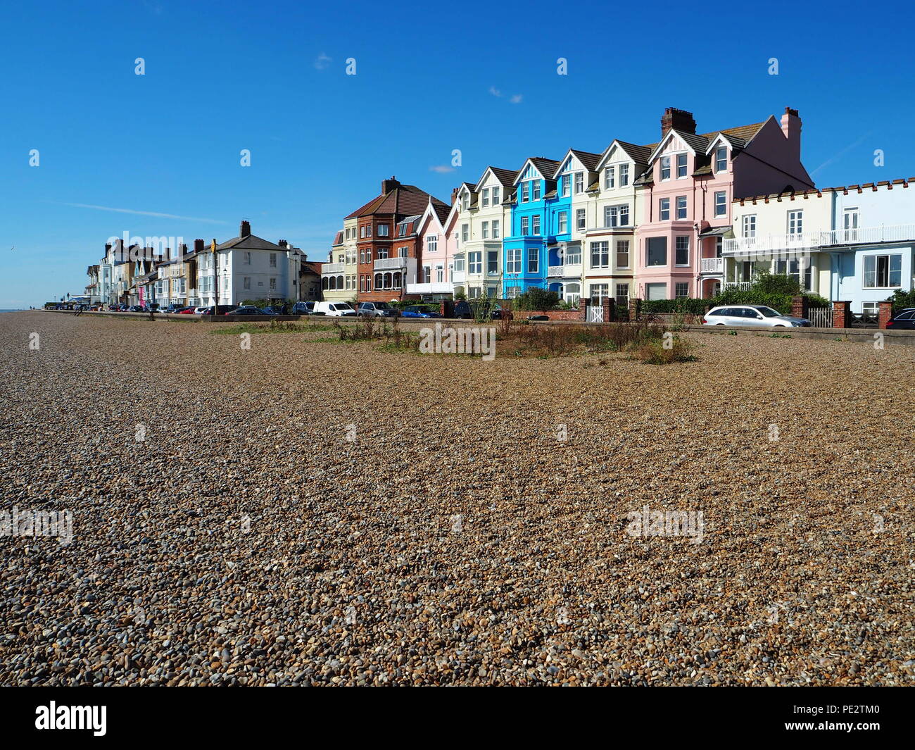 Der Kiesstrand in Aldeburgh, Suffolk Stockfoto