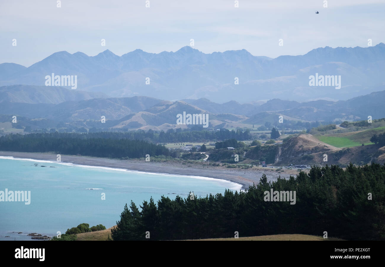 Der Blick von der Weg zum Aussichtspunkt in Kaikoura, Neuseelands Südinsel Stockfoto