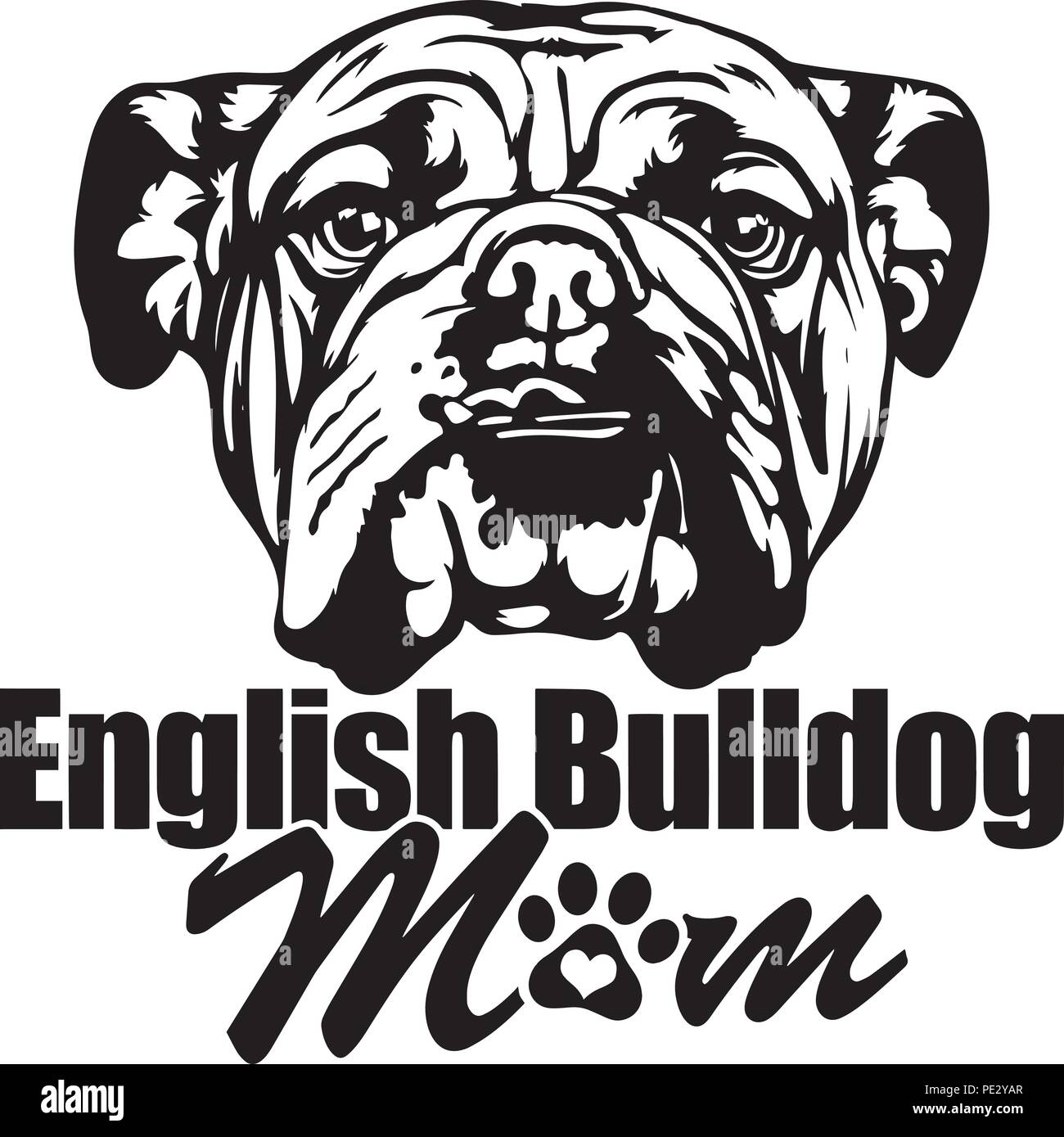Englische Bulldogge Zucht Haustier Welpen isoliert Kopf Gesicht Stock Vektor