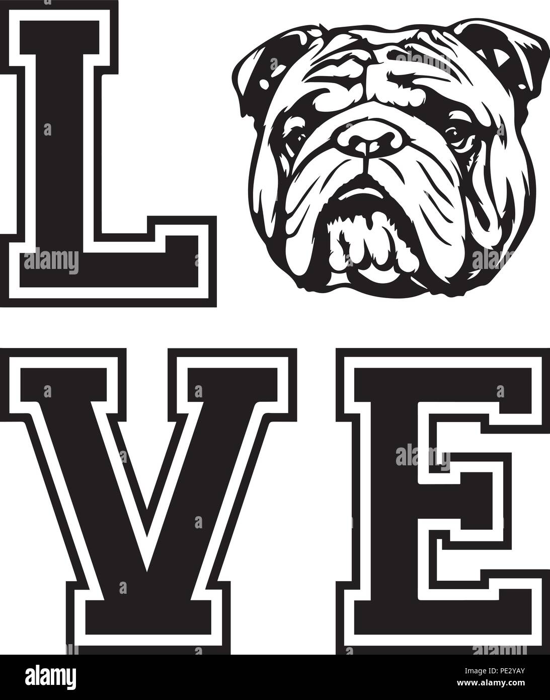 Englische Bulldogge Zucht Haustier Welpen isoliert Kopf Gesicht Stock Vektor