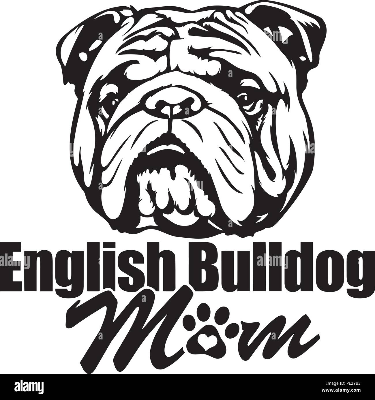 Englische Bulldogge Zucht Haustier Welpen isoliert Kopf Gesicht Stock Vektor