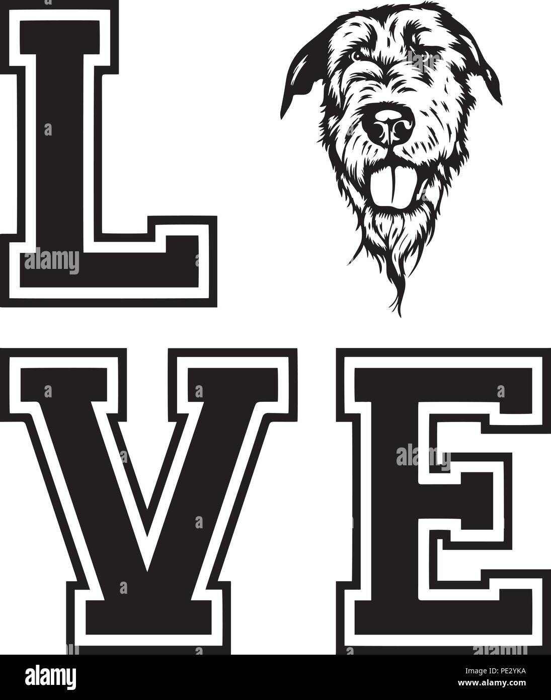 Irish Wolfhound Hunderasse Haustier Welpen isoliert Kopf Gesicht Stock Vektor