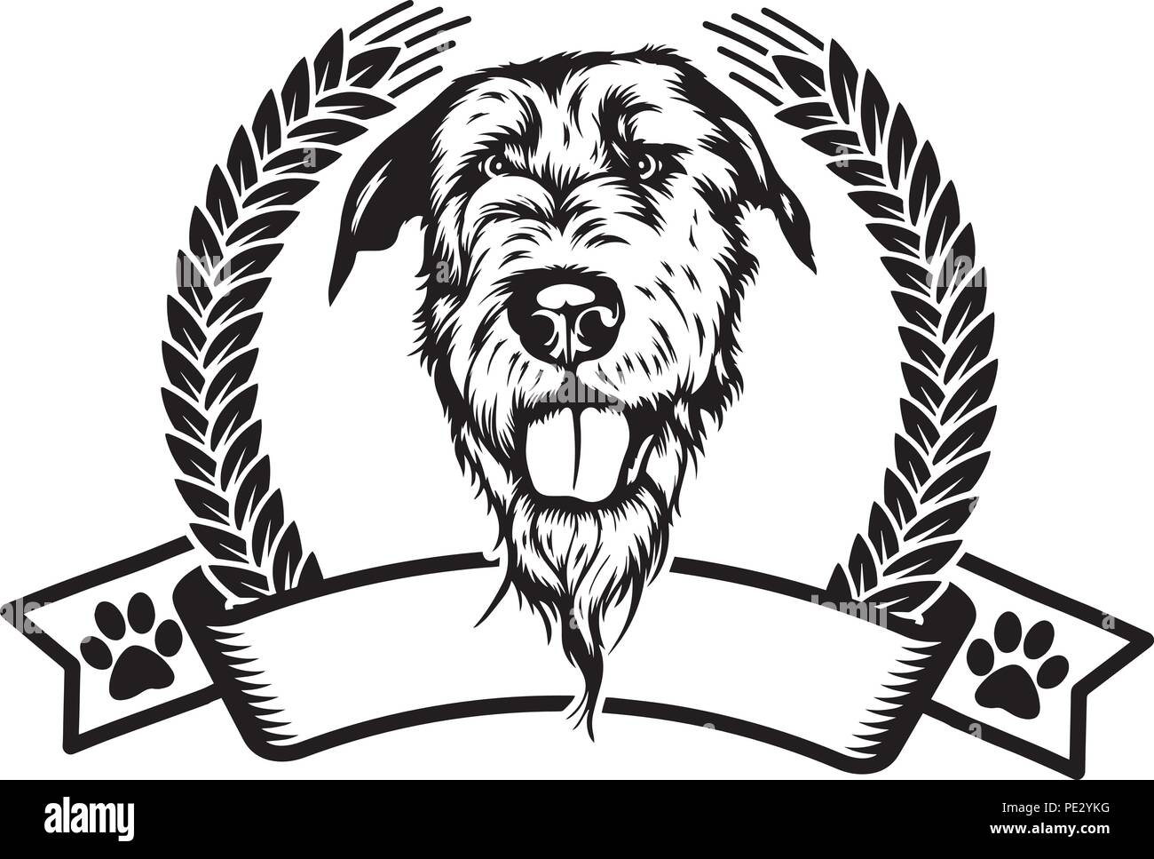 Irish Wolfhound Hunderasse Haustier Welpen isoliert Kopf Gesicht Stock Vektor