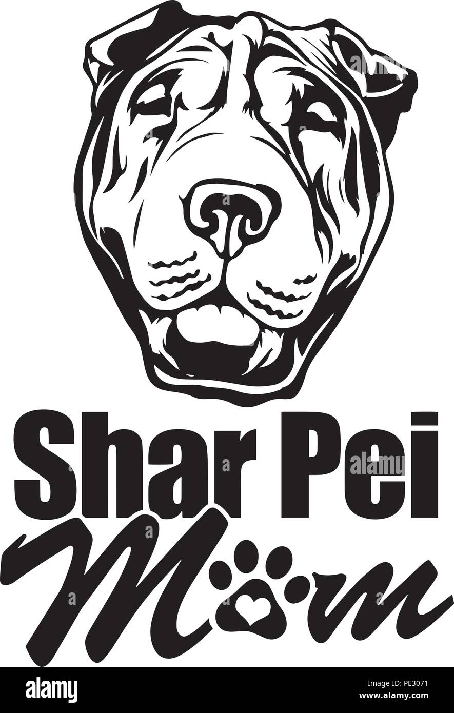 Shar Pei Hunderasse Haustier Welpen isoliert Kopf Gesicht Stock Vektor