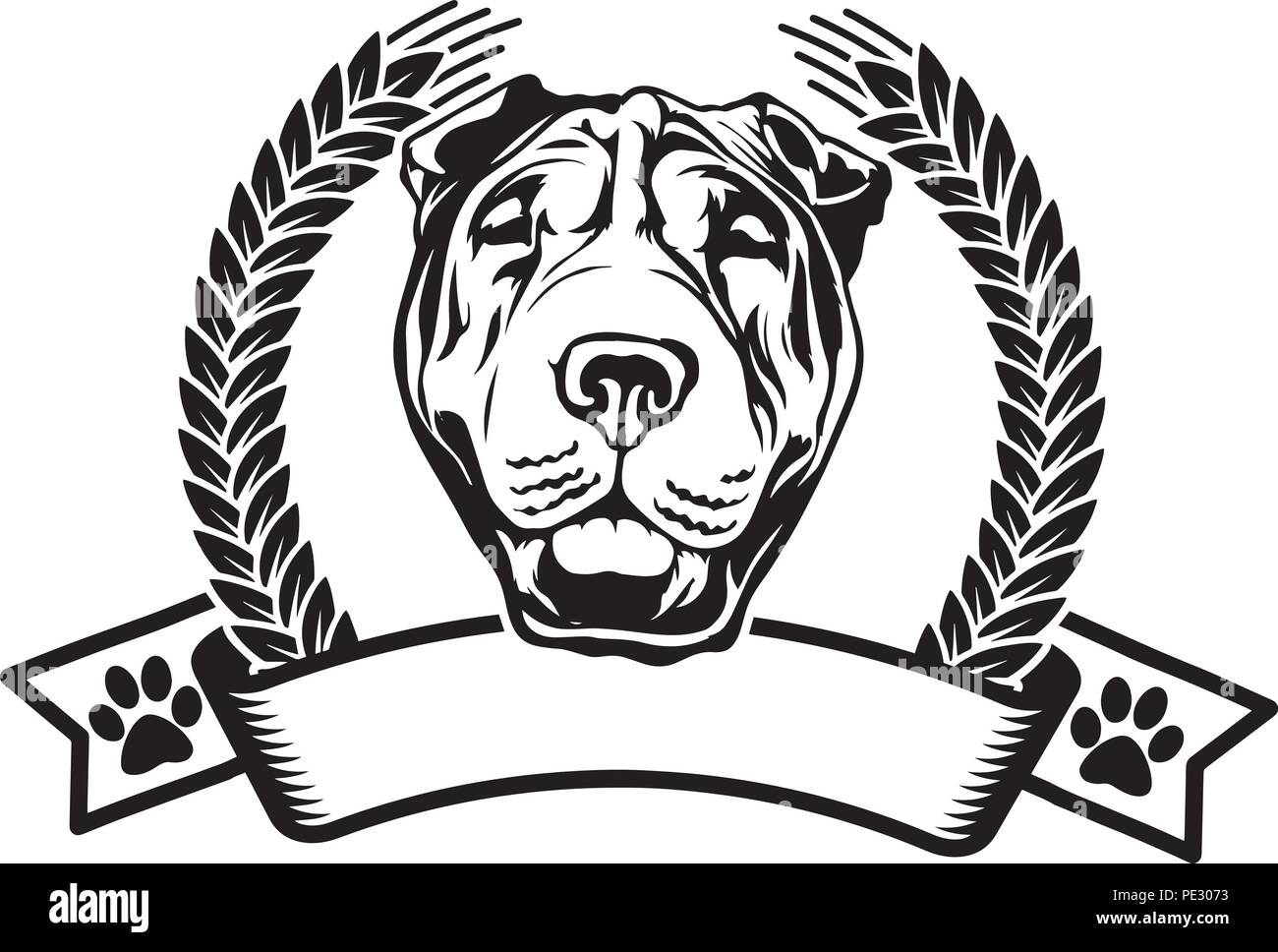 Shar Pei Hunderasse Haustier Welpen isoliert Kopf Gesicht Stock Vektor