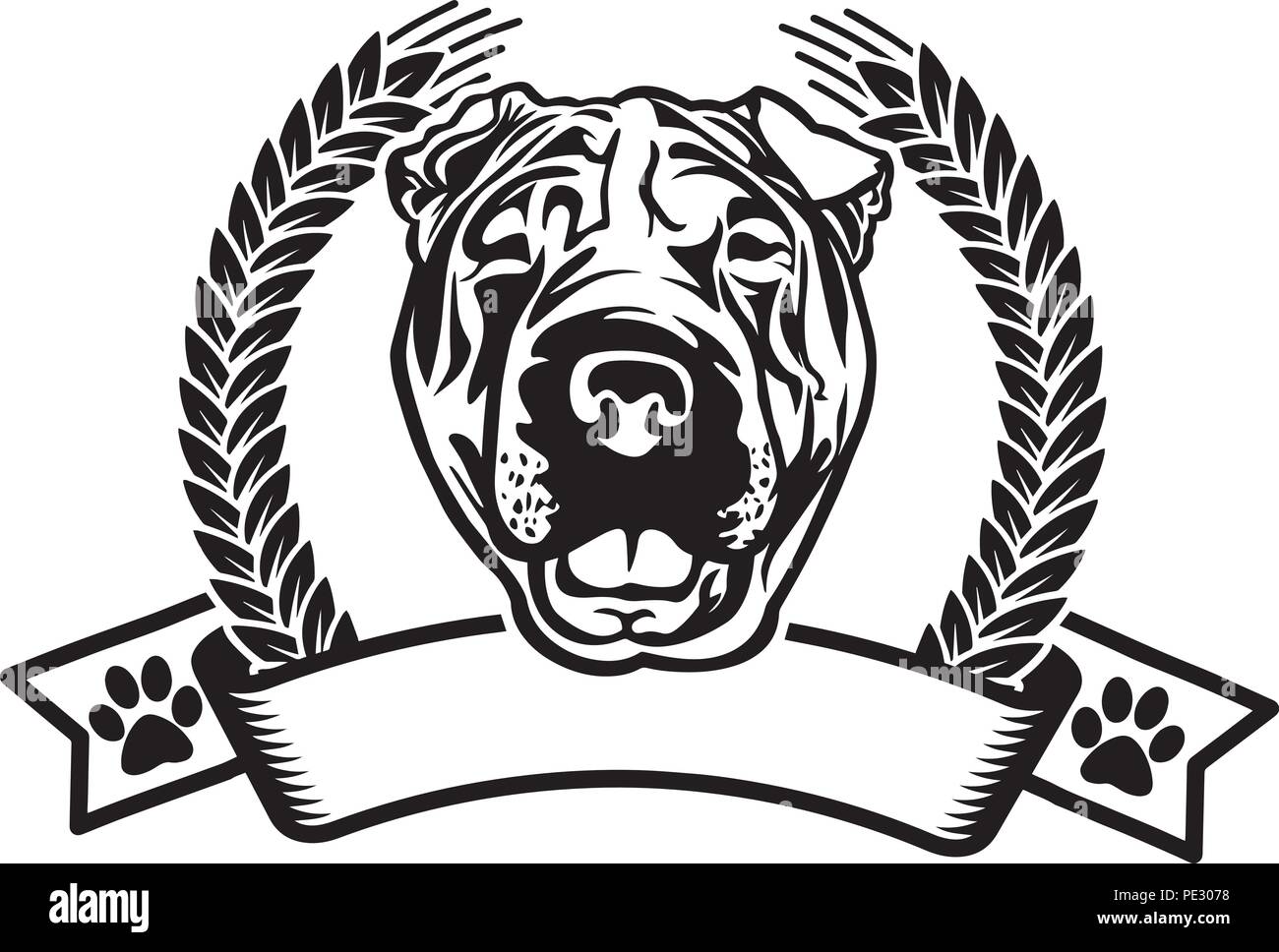 Shar Pei Hunderasse Haustier Welpen isoliert Kopf Gesicht Stock Vektor