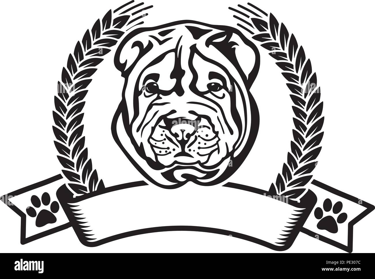 Shar Pei Hunderasse Haustier Welpen isoliert Kopf Gesicht Stock Vektor