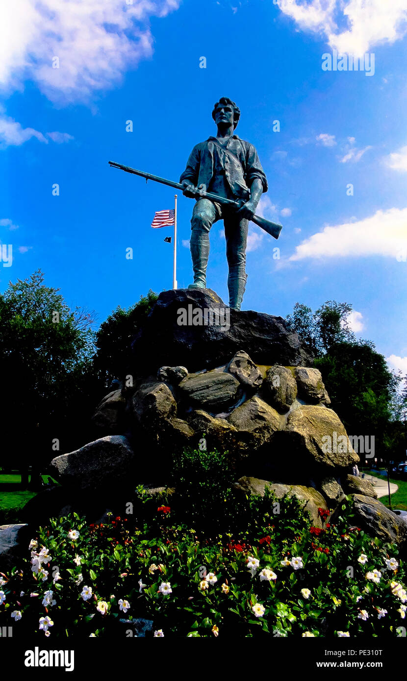 Minuteman Statue auf dem Grün in Lexington, Massachusetts, USA Stockfoto