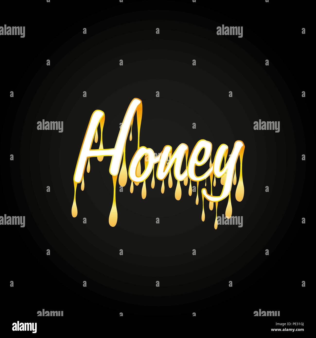 Honig Typografie tropft auf schwarzem Hintergrund Stock Vektor