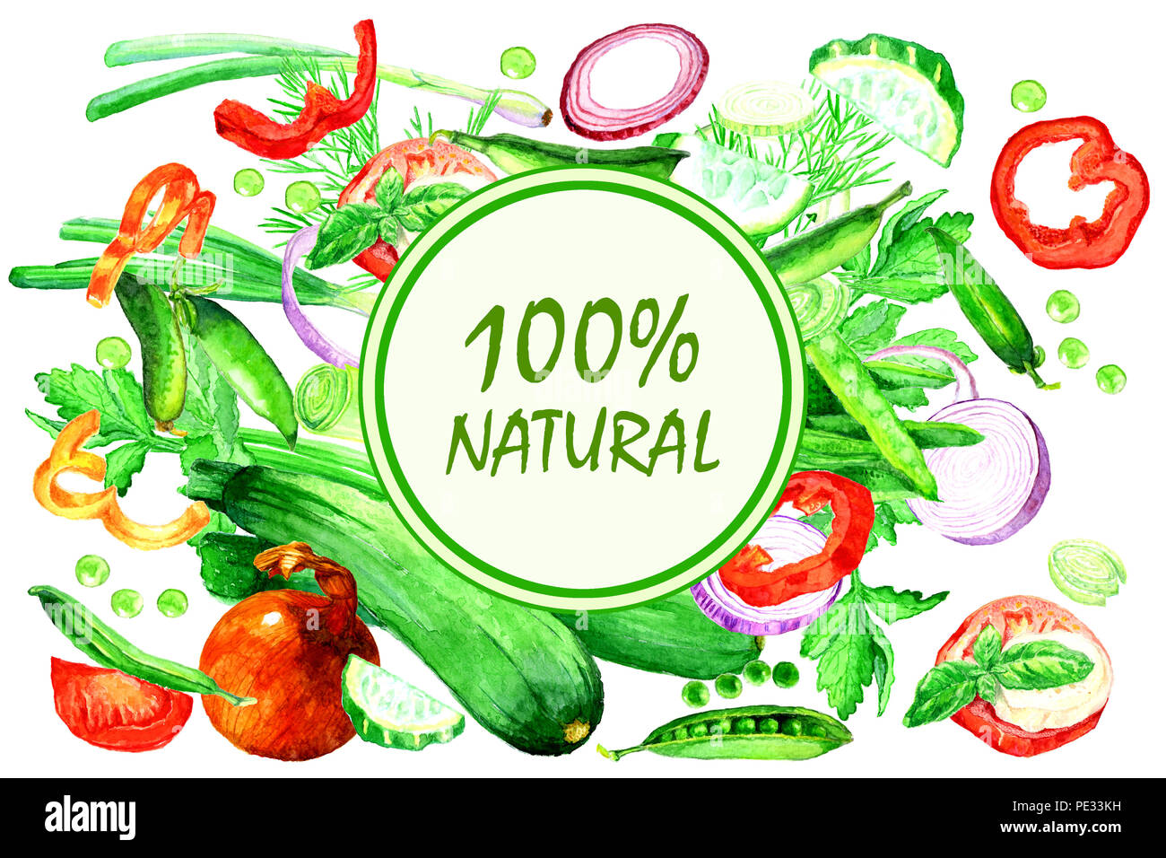 Gemüse Aquarell. Motivational Poster oder Banner. Gesunde Ernährung Konzept. Stockfoto
