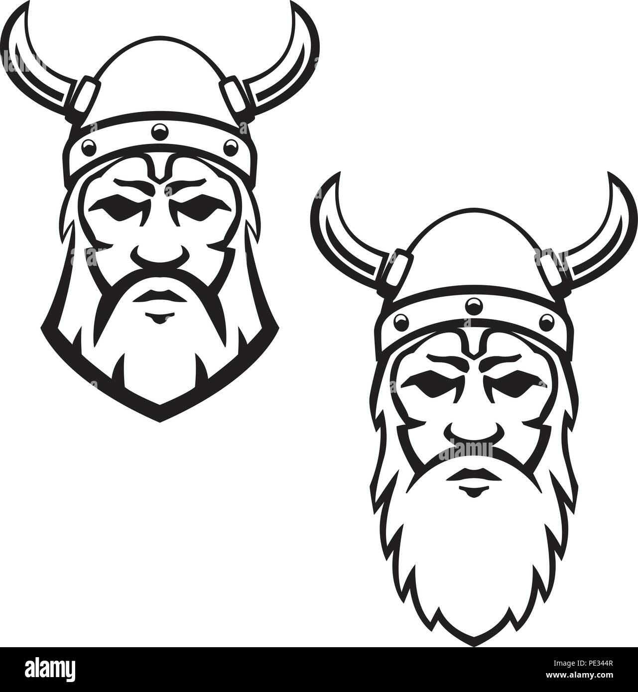 Satz von Viking warrior Kopf. Design Element für Wappen, Zeichen, Abzeichen. Vector Illustration Stock Vektor