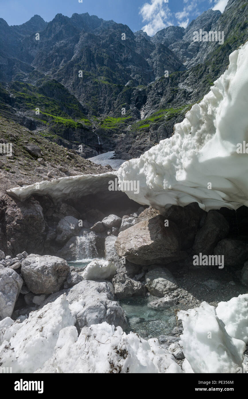 Watzman eiskepelle Eis Feld und Berg. Nationalpark Berchtesgaden Bayern Deutschland Stockfoto