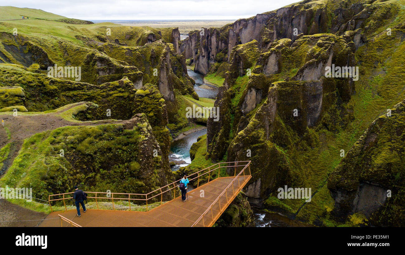 Schlucht Fjaðrárgljúfur, Southern Island Stockfoto